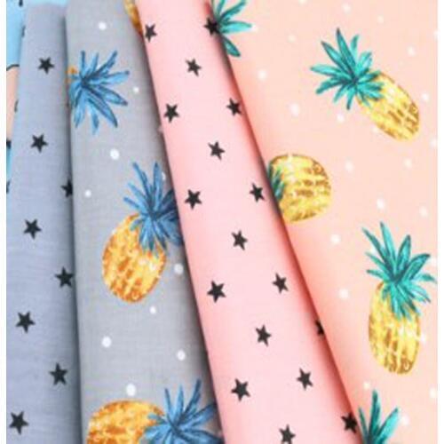 50x40cm Beautiful 2pc Pink & Grey Fruit Pineapple & Fivestar Printed Cotton Fabric Bundle For DIY Sewing Decoration