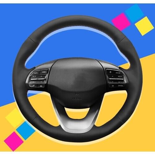 Auto Braid On The Steering Wheel Cover for Hyundai Kona 2017 2018 2019 Hand Stitched Interior Accessories Car Covers Car-styling