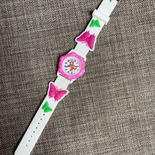 New Red White Pink Butterfly Cartoon Childrens Watch Casual Silicone Strap Quartz Jewelry Kids Watches Girls Relogio 2021