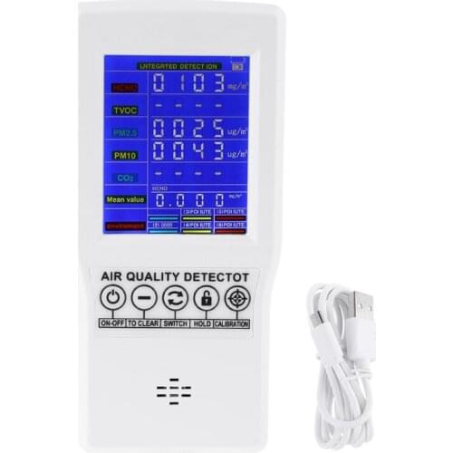 Digital Air Quality Monitor Formaldehyde HCHO/TVOC/CO2/PM2.5/PM10 AQI Detector Tester Protable Gas Analyzer