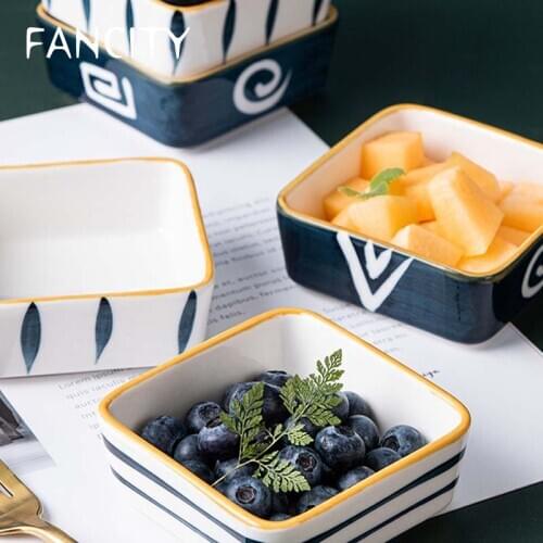 FANCITY Japanese hand-painted grid plate New year pallet nut plate dried fruit plate sauce plate household ceramic platter fruit