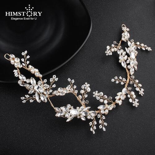 Himstory Crystal Handmade Tiara Bridal Hairband Royal Pearl Headpiece Wedding Dressing Hair Crown Accessory Women Hair Jewelry