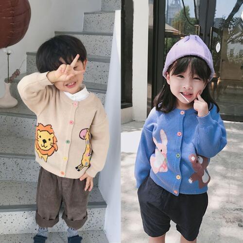 Tonytaobaby Autumn Winter New Boys and Girls Childrens Clothing Animals Cute Cotton Sweater Cardigan