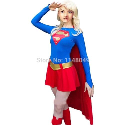 Blue and Red Spandex Supergirl Costume Superhero Costume Cosplay halloween female costumes for women/girls