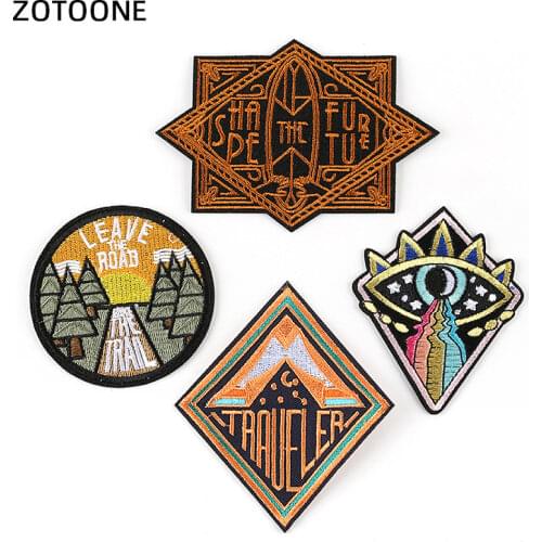ZOTOONE Round Hiking Patches Embroidery Iron on Patches for Clothing DIY for Jacket Clothes Badges Iron on Stickers Applique G