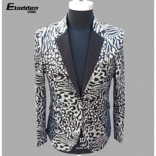 Leopard sequins clothes men suits designs masculino homme terno stage costumes singers jacket men blazer dance star style dress