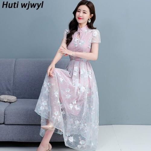 Summer Plus Size Casual Pink Midi Sundress Women Bodycon Party Runway Vestidos 2021 Vintage Chiffon Solid Sexy Mesh Maxi Dresses