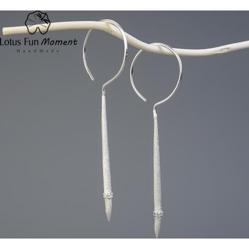 Lotus Fun Moment Real 925 Sterling Silver Fashion Jewelry Minimalist Style Earrings Needle Shape Drop Earrings for Women