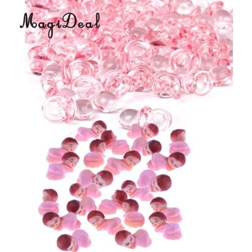 24pcs Mini Sleeping Baby Figures 50pcs Mini Pacifier Charms Baby Shower Gift Bag Fillers Christenings Party Table Decorations