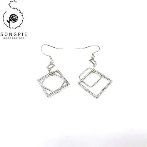 Fashion 925 Sterling Silver Crystal Zircon Geometric Square Womens Earring Jewelry