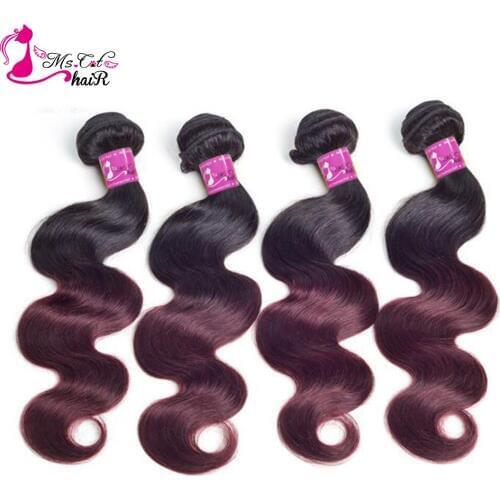 Ms Cat Hair Brazilian Hair Body Wave 4 Pcs/lot 1B/Burgundy Ombre Hair Bundles Weave 99J Red Remy Hair Extensions 10inch-26 Inch