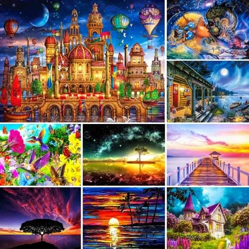 DIY 5D Diamond Painting Landscape Cross Stitch Kit Full Drill Squzre Embroidery Scenery Mosaic Art Picture of Rhinestones Decor