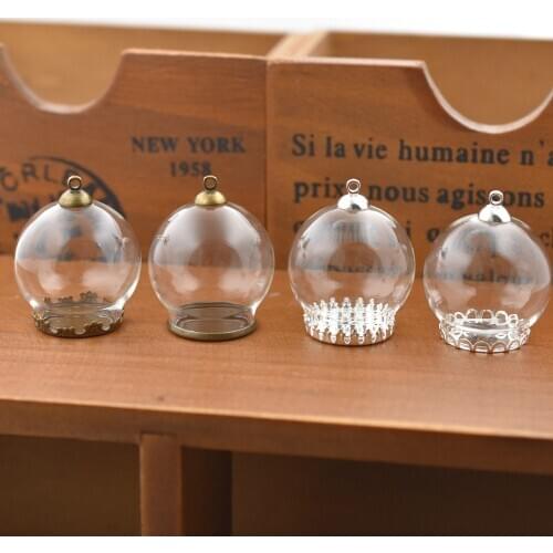 5sets 30*20mm hollow glass globe with setting base beads cap set Glass Bottle glass vials pendant glass bottle jewelry pendant