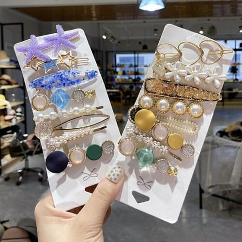 Handmade Pearls Hair Clips Set for Women Fashion Geometric Flower Barrettes Pin Headwear Girls Sweet Hairpins Hair Accessorie