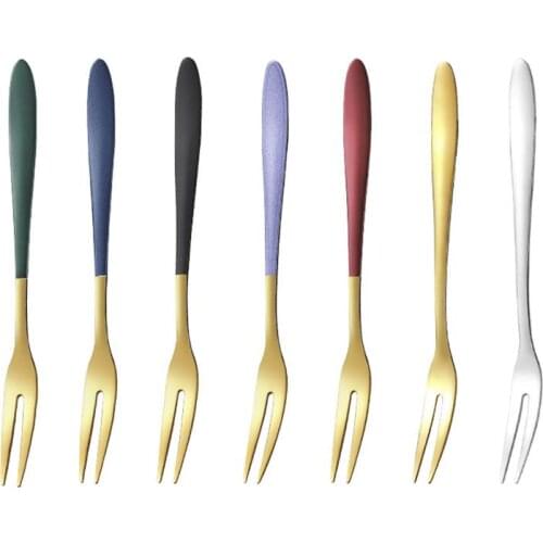 Stainless Steel Two-tine Fork Fruit Fork Tableware Snack Cake Dessert Forks Cafeteria Home Flatware Kitchen Accessories