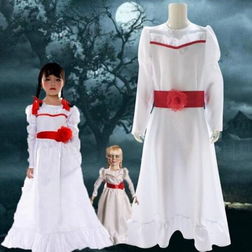 New Halloween Horror Doll Annabelle White Dress Costume The Bride of Chucky Women Cosplay Scary Fancy Dress Outfits