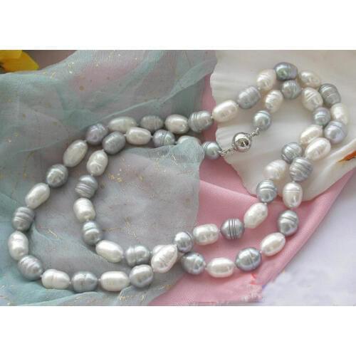 New Arriver 32inches 10-13mm White Gray Rice Freshwater Pearl Necklace,Huge Size Real Pearl Jewellery,Free Shipping