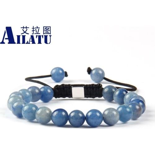 Ailatu Wholesale 10pcs Jewelry 8mm Natural Tiger Eye, Lapis Lazuli, light Green and Blue Aventurine Stone Beads Macrame Bracelet