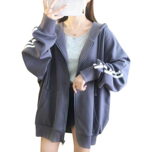 XUXI 2021 Spring Autumn Zip-up Coat Women Korean Loose Fashion Hooded Streetwear Long Sleeve Sweater E2438