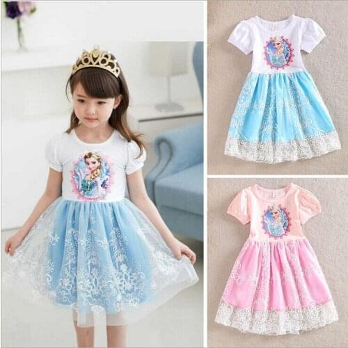 Disney cartoon girl dress Anna Elsa princess dress snow queen cosplay costume childrens party costume