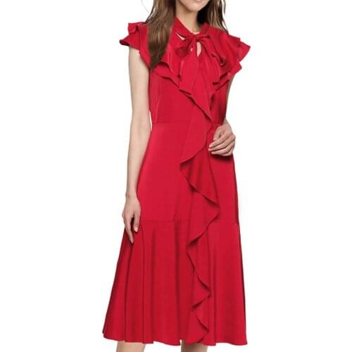 Hot Sale Solid Women Ruffles Dress Fashion Sleeveless Pleated Dresses D4197