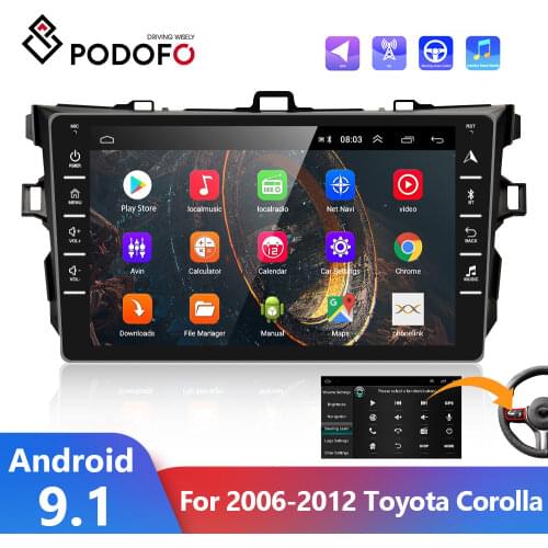 Podofo 2Din Android 9.1 GPS Navigation Radio Universal Multimedia Player For 2006 2007 2008 2009 2010 2011 2012 Toyota Corolla