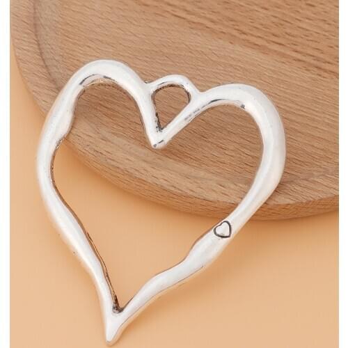 5pcs/Lot Silver Color Large Hollow Open Heart Charms Pendants for Necklace Jewelry Making Accessories
