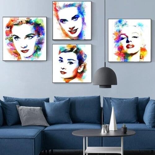 Nordic Movie Star Audrey Hepburn Poster Prints Watercolor Wall Art Canvas Painting Picture For Bedroom Living Room Home Decor