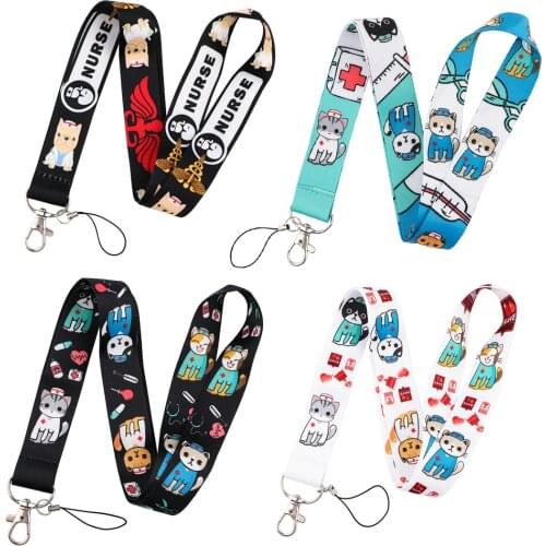 K3104 Cute Cat Doctor Lanyard Neck Strap Cell Phone Key ID Card Holder Lanyard for Keys DIY Hanging Rope Lanyards Nurse Gifts