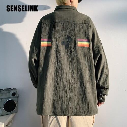 SENSELINK Men Shirt 2021 Fashion Casual Hip Hop Hipster Korean Long Sleeve Streetwear Brand Couple Shirts Tops Oversized M-5XL