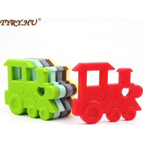 TYRY.HU Silicone Teething Train Shape Loli Color Baby Teether Pendant Nursing Necklace Charms Infant Shower Gifts for Boys Girls