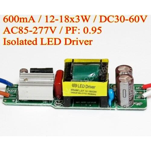 High PF Isolated 600mA 12-18x3W DC 30V - 60V Led Driver 12x3W 14x3W 16x3W 18x3W Power Supply AC 110V 220V for LED lights