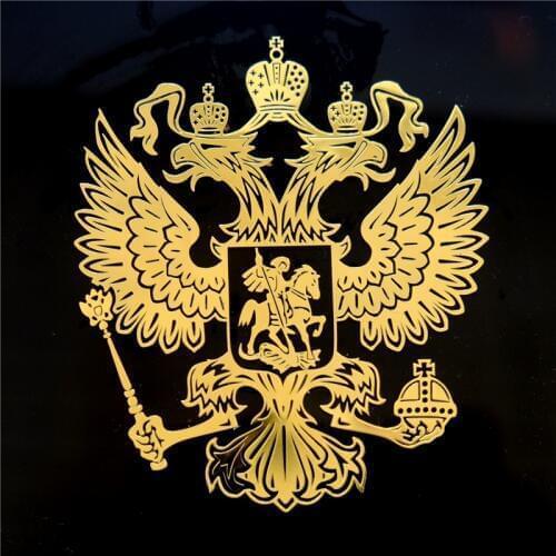 Three Ratels MT-001 7.95*9.2cm Coat of Arms of Russia Nickel Metal sticker decals Russian Federation car stickers for laptop
