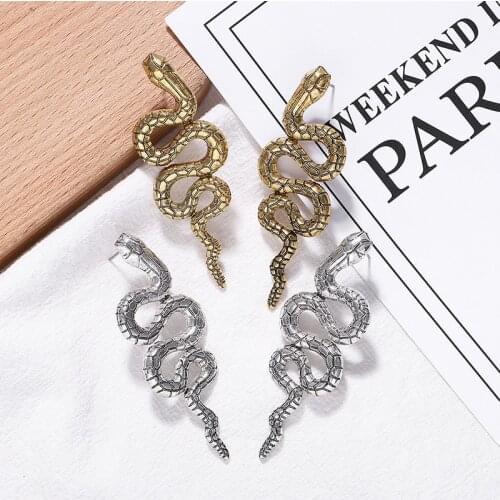 Youvanic Vintage Punk Long Snake Stud Earrings For Women Fashion Personality Gold Color Animal Earring Female Statement Jeweley