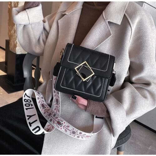 Women Cross Body Bag PU Leather Pack Rhombus Pattern Shoulder Bag Portable Square Inner Pocket Detachable Buckle Pack