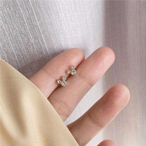 Mini Cute Mouse Stud Earrings For Women Simple Crystals Charm 2021 Classic Jewelry Wholesale Lovely Anime Fashion Accessories