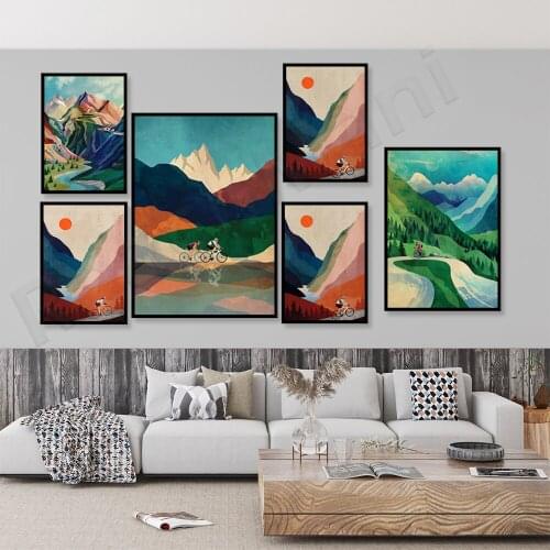 Mountain bike bicycle riding canvas painting retro poster wall decoration wall art painting living room decoration