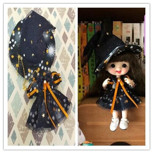2Pcs/set ob11 [dress+hat] OB11 Halloween witch Dress 1/12 Doll Clothes (Fit Ob11,obitsu11,BJD12,cu-poche,P9, Molly)