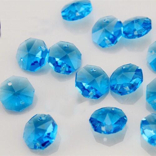 2000pcs 14mm Aqua crystal glass octagon beads blue chandelier prism beads in 1 hole or two holes