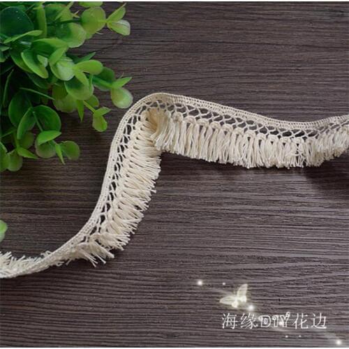 5 Meters Beige Tassel Lace Trim Cotton Latin Dress Stage Garment Curtain DIY Accessories 2.1cm Width