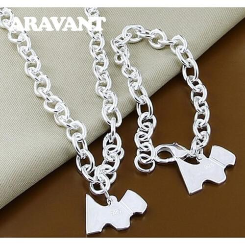 925 Silver Cute Dog Pendant Necklaces Bracelets Jewelry Sets For Women Bridal Jewelry
