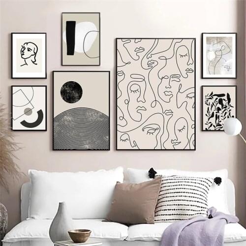 Abstract Face Figure Line Drawing Poster Geometry Leaf Line Prints Minimalist Wall Art Canvas Painting Nordic Picture Home Decor