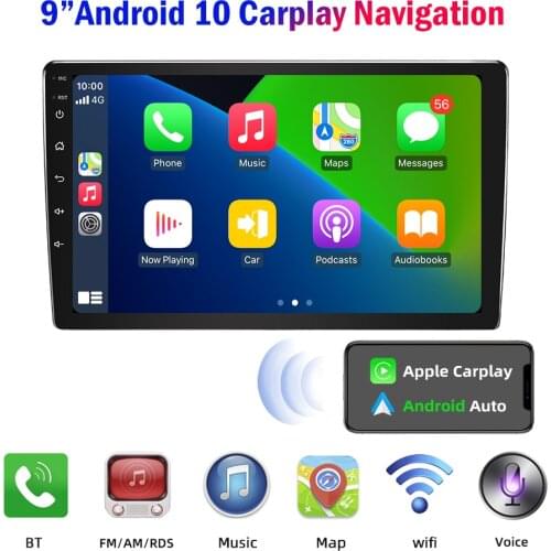 PEERCE carplay Android 10 Car radio Player with Car GPS Navigation Stereo receiver Wifi BT Carplay DSP RDS 9/10 inch Car radio