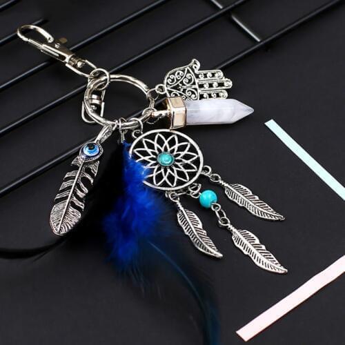 2021 Small Handmade Feather Dream Catcher Keyring Keychain Decor Car Bag Hanging Decoration Pendant New Year Dreamcatcher Gift