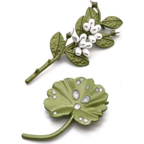 Brooches Green Colors Pearls Charm Leaf Plant Gift For Girls Women