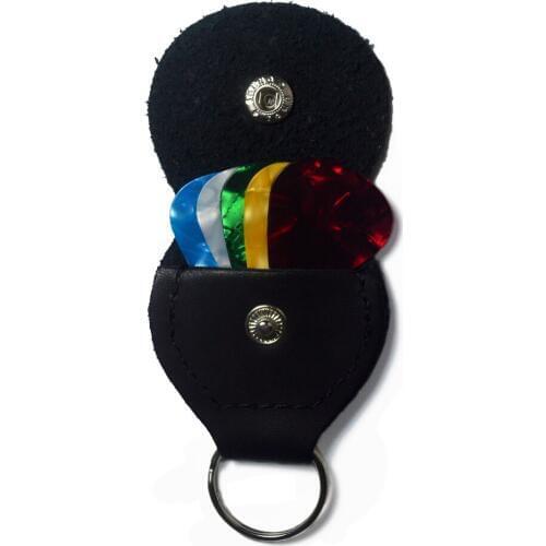 Black Guitar Picks Bag Keychain Plectrum Holder Cases Made of PU Leather