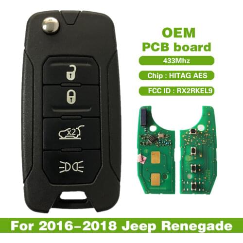 CN086032 4 Button Original PCB With Aftermarket Shell For Jeep Renegade 2016-2018 Remote Car Key Fob HITAG AES 433MHz RX2RKEL9