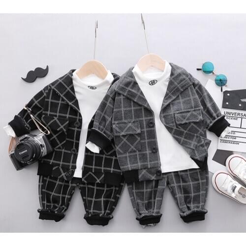 Baby Clothes Boy Childrens Coat Spring Autumn Britain Style Boy Plaid Trousers Suit Long Sleeve 3 Piece Childrens Wear 2021New