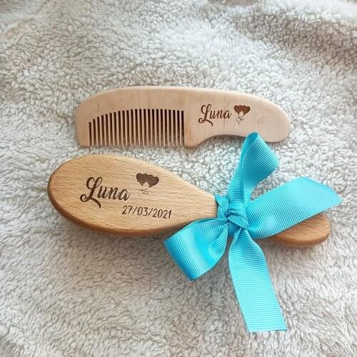 Custom Name Baby Bathing Comb Baby Care Hair Brush Pure Natural Wool Wood Comb Newborn Massager Baby Shower and Registry Gift