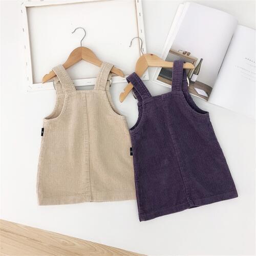Kids Dresses For Girls Casual Corduroy Baby Girl Suspender Dress Korean Solid Color Kids Clothing Spring Autumn Girl Strap Dress